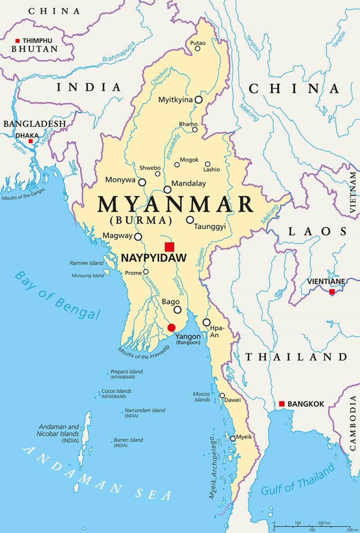 Μιανμάρ χάρτη της χώρας