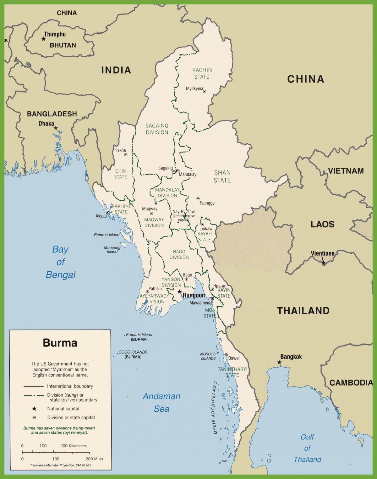 Βιρμανία πολιτικό χάρτη